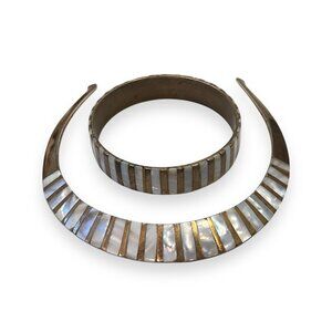 Vintage Mother of Pearl Torque Choker and Bracelet Set